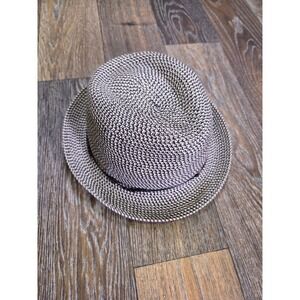 C.C Exclusives Fedora Hat Black White Woven Paper Straw Beaded Band Sun Hat